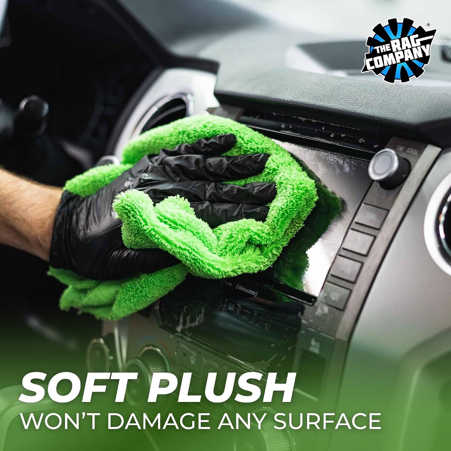 The Rag Company - Creature Edgeless Auto Detailing Towels (10-Pack) Professional 70/30 Blend, Dual-Pile Plush Microfiber, Buffing & Polishing, 420gsm, 16in x 16in, Lime Green