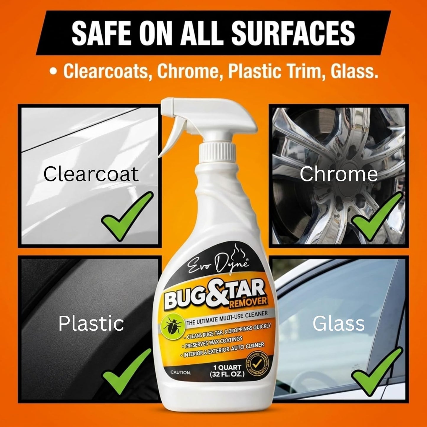 Evo Dyne Bug Remover for Car Detailing (32 fl oz Per Bottle), Made in the USA - Car Interior Cleaner Removes Tar, Droppings, Guts, Dirt, Grease | Ultimate Tree Sap Remover