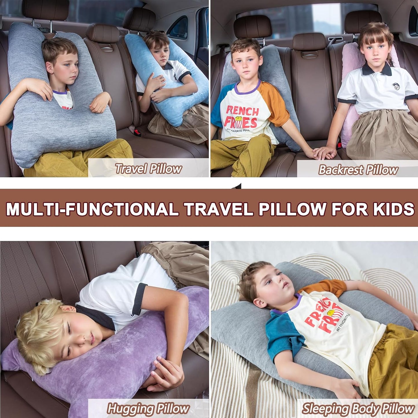 1 MIDDLE ONE Car Pillow for Kids, Memory Foam Cooling Travel Pillow for Car and Adults, Kids Car Pillows for Sleeping on Road Trip, Small Body Pillow for Kid (Cooling Grey)