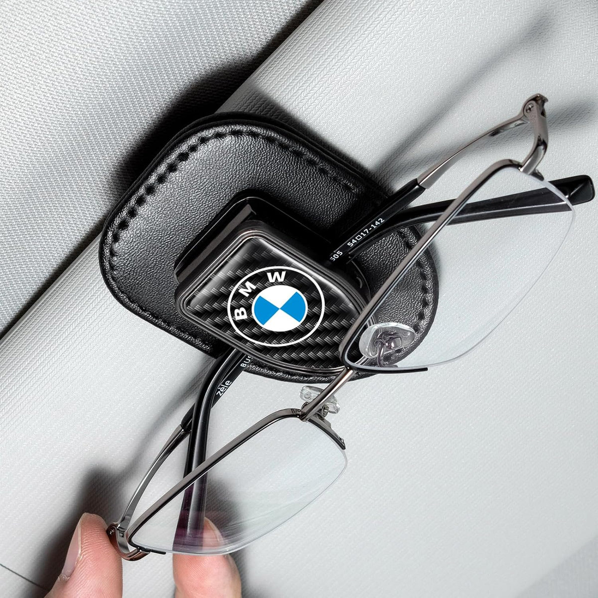 Sunglasses Holder, Leather Glasses Holders Compatible with BMW Series Car Sun Visor, Eyeglasses Hanger and Ticket Card Clip Eyeglasses Mount for Car, for Accessories, Black