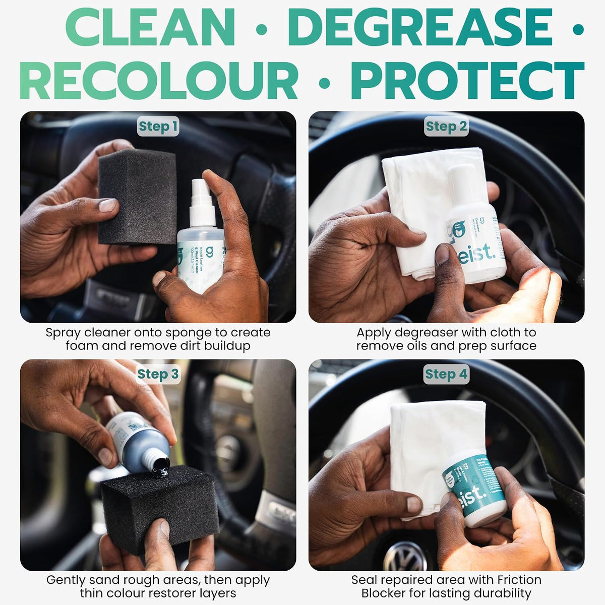 Geist. Steering Wheel Restoration Kit | Degrease and Refresh the colour of worn or scratched black steering wheels