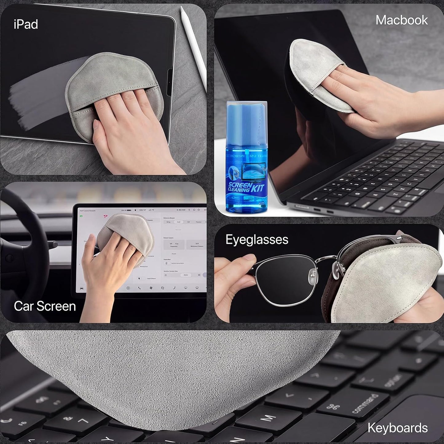3 Pack Microfiber Screen Cleaner Kit Car Screen Cleaner Spray Laptop Polishing Cloth for Electronics Car Fish Finder Keyboards Eye Glasses Camera Lens Wipes