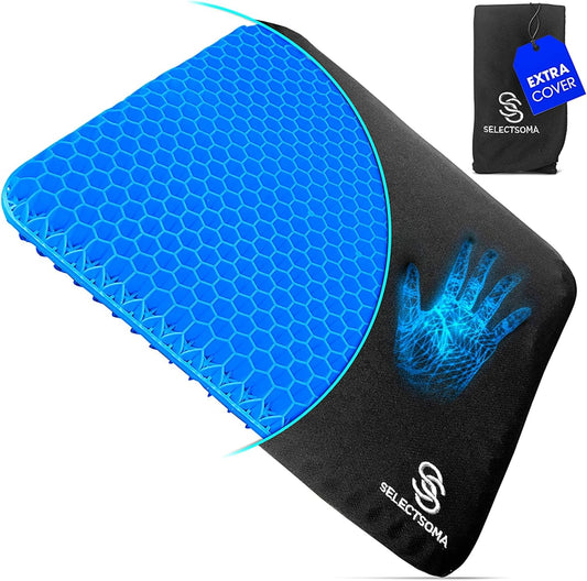 SelectSoma Double-Thick Gel Seat Cushion for Long Sitting Pressure Relief for Back, Sciatica, Coccyx, Tailbone Pain - Cushion for Airplane Travel, Office Chair, Wheelchair, Car & Truck - Egg Seat Pad
