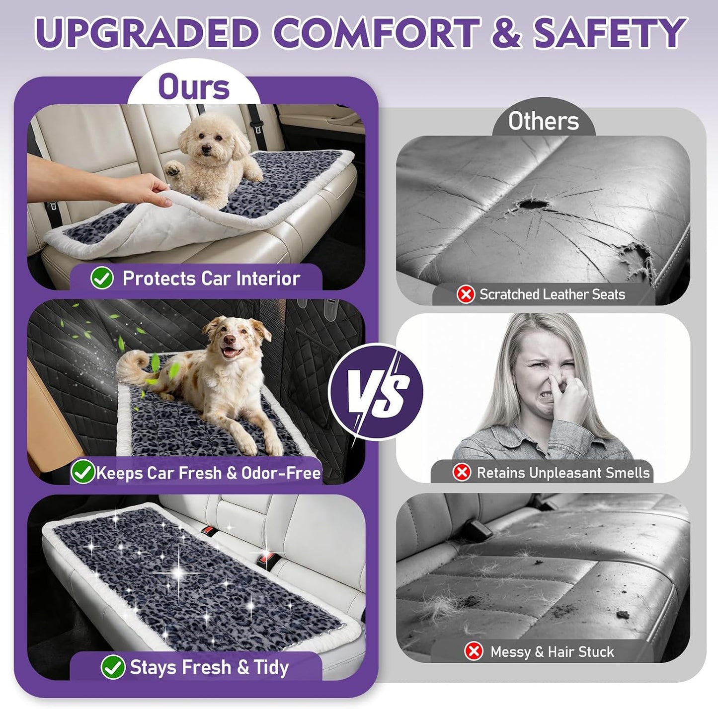 Backseat Dog Bed Mat for Car, Non-Slip Scratch-Resistant Dog Car Seat Cover, Soft Thick Pet Travel Cushion, Washable Back Seat Protector Blanket for Cars SUVs Trucks, 53 x 24 Inches