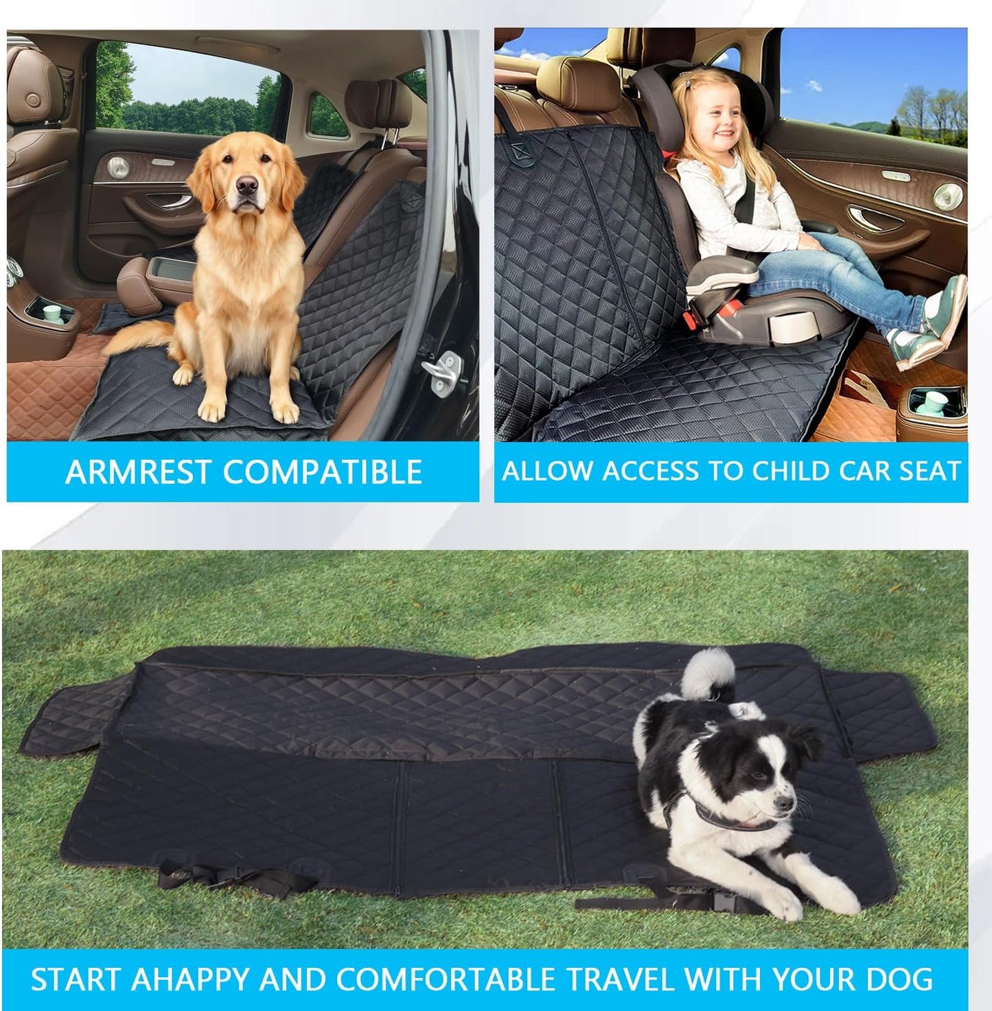 Dog Car Seat Cover for Back Seat Pet Cover for Dogs Waterproof Car Seat Protector Bench Seat Cover, Scratchproof Nonslip Durable Car Seat Covers for SUV,Truck &Cars (Standard Size:52W*48L)