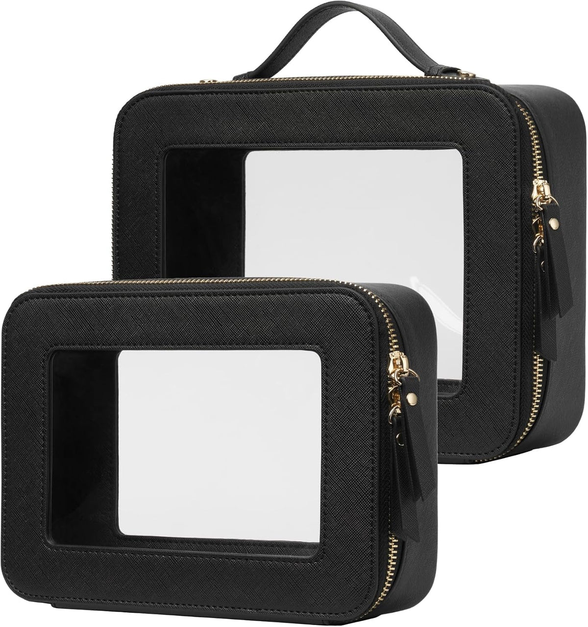 Popvibe Clear Toiletry Bag 2 Pack, Travel Makeup Bag Medium and Large Black