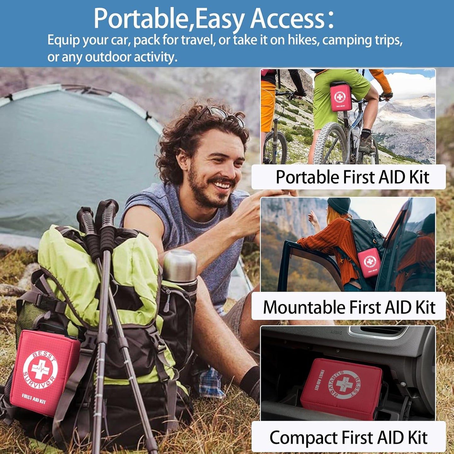 Besst Survivor Premium First Aid Kit - Waterproof Molle Medical Bag with Color-Coded Compartments, with Israeli Bandage, Rescue Blanket & CPR Mask for Home, Car, Hiking, Camping & Outdoor Emergencies