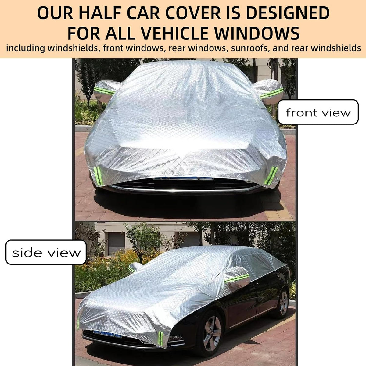 Waterproof & All-Season Half Car Cover,Full Coverage Protection for Windshields & Windows, Car Cover for Snow,Ice,Rain,Shading,Fit for Luxury Sedan.