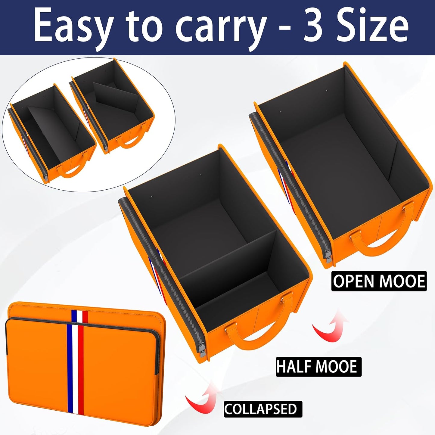 Homeve Trunk Organizer for Car, Waterproof Collapsible 3 Compartments Car Organizer, Foldable Storage for Car Accessories, Tools, Sundries for Women Men, Tote Bag (Orange, Standard)