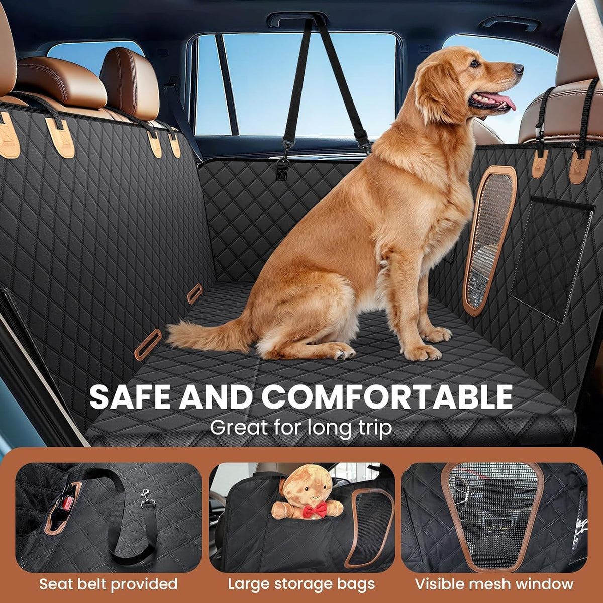 A-Pce 600D Heavy Duty Dog Car Seat Cover for Back Seat, 2026 Upgraded | Hard Bottom Back Seat Extender for Pets- Holds 600lbs, Waterproof Scratch Proof Nonslip Dog Hammock for Cars Trucks and SUVs