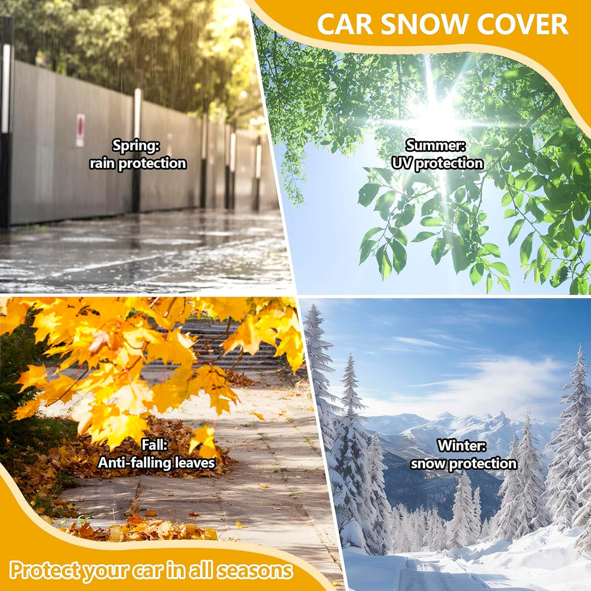 Car Windshield Snow Cover for Ice & Snow Protection,4-Layer Front Windshield Guard with Magnetic Edges & Side Mirror Covers Universal for SUV, Truck, Sedan, Van
