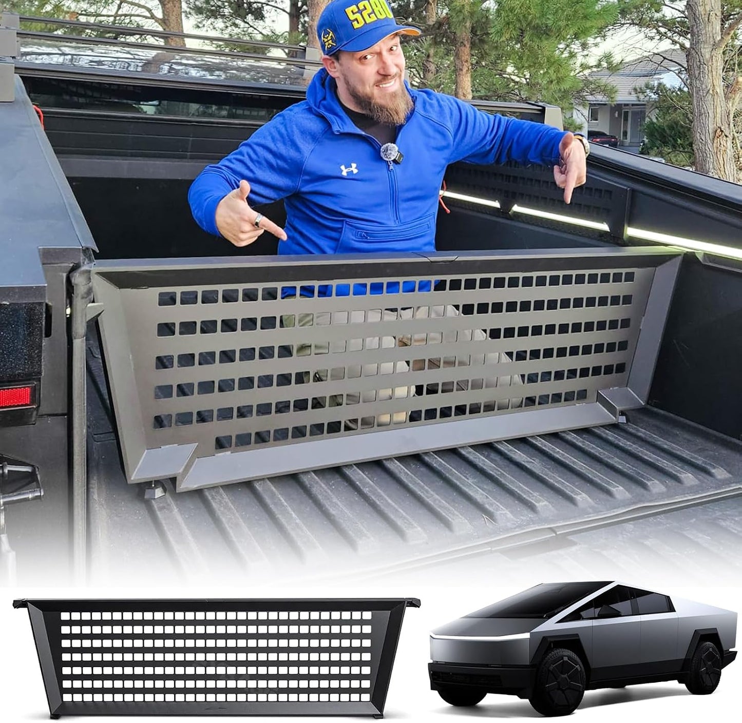 Truck Bed Divider for Tesla Cybetruck Accessories 2023-2026, Adjustable Cargo Dividers Aluminum Modular Storage Organizer Molle Panels for Camping, Off-Road (NOT for 2026 Dual Motor AWD)