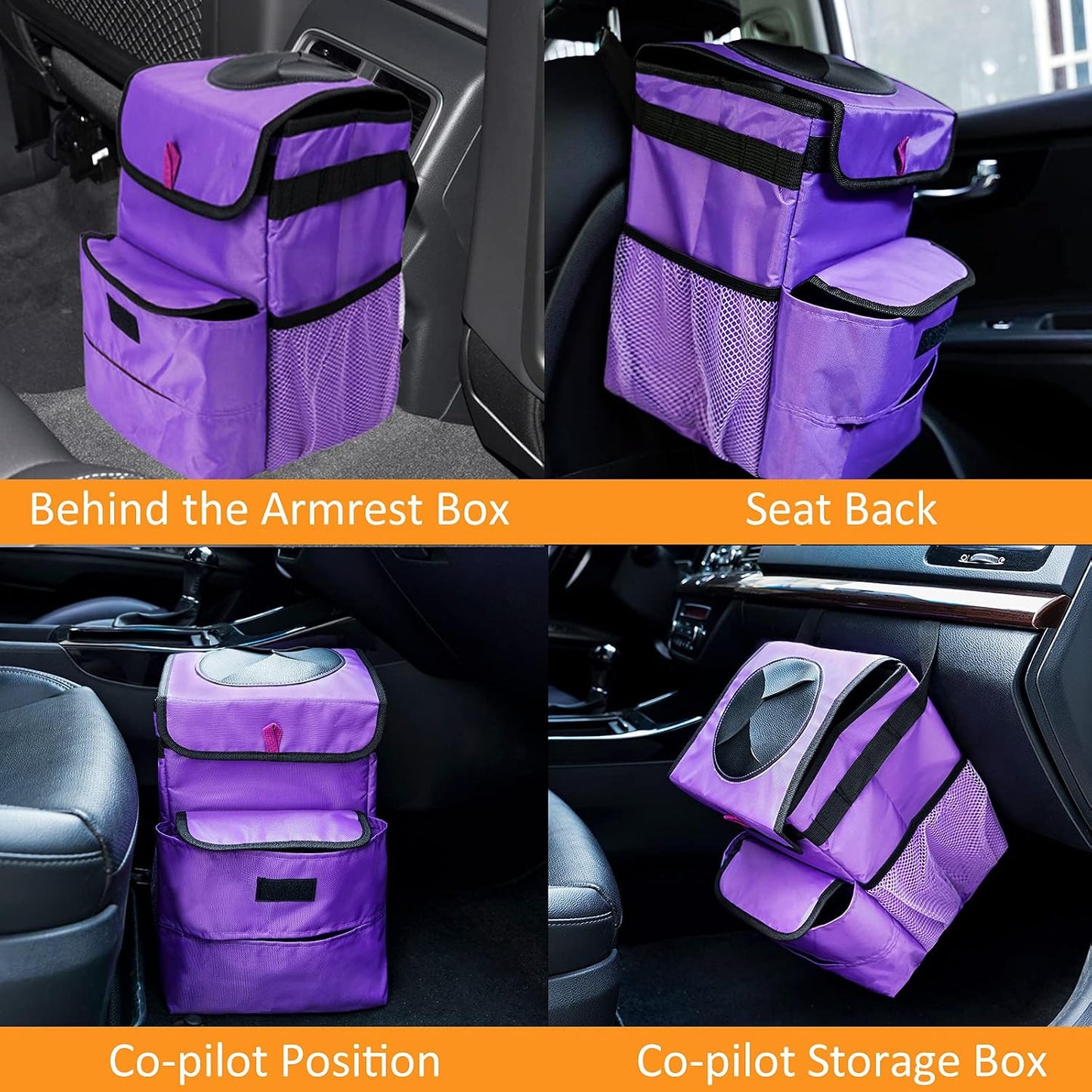Car Trash Can Foldable Garbage Bin Leakproof 3 Gallons Purple