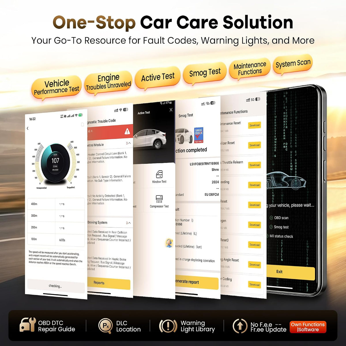 MUCAR BT200 Smart AI-Assisted OBD2 Scanner Bluetooth, OIL TPMS BRAKE BMS SAS Reset with Engine/TMS/ABS/SRS System for iOS & Android, Vehicle Health Check, Smog Check, Active Test, Lifetime Free Update