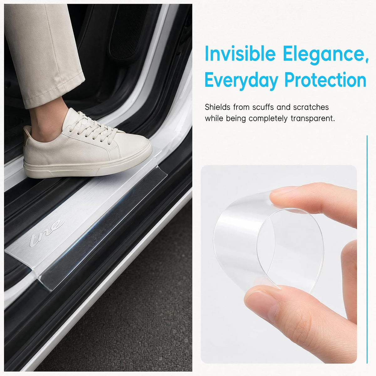 Clear Car Door Sill Protector, Anti-Scratch Paint Protection Film (PPF) Tape, Universal Wear-Resistant Strip for Door Edge Guards