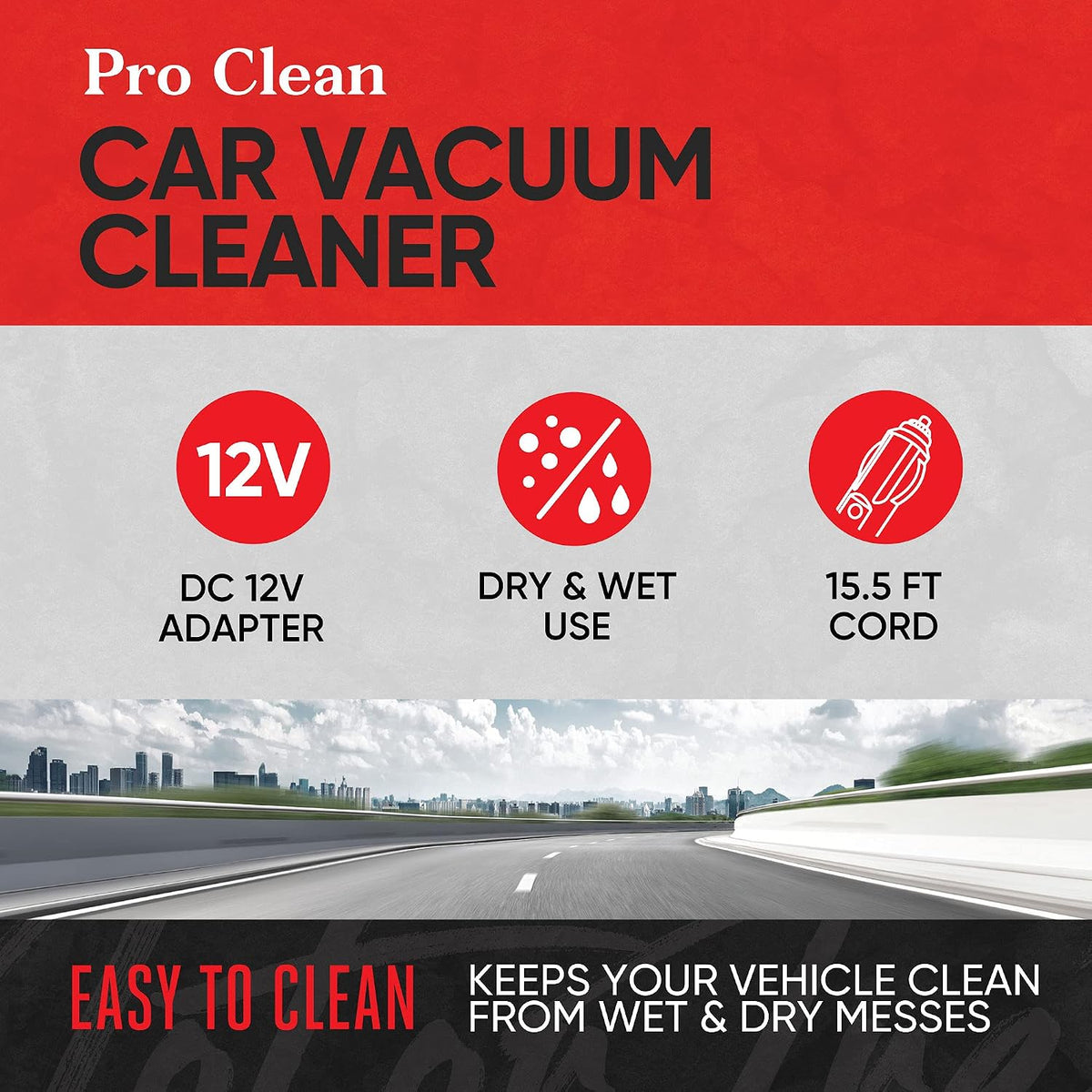 Motor Trend Lightweight & Portable Handheld Car Vacuum Cleaner Interior Cleaning Wet or Dry Mess Includes 3 Accessories + Filter & Carrying Bag Powerful Suction 15 Ft Extra Long Cord