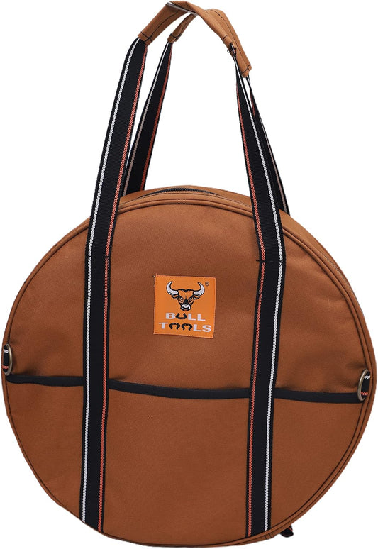 Jumper Cable Bag, Round Organizer 6 Pocket, 15x15x4 in, Waterproof Tan