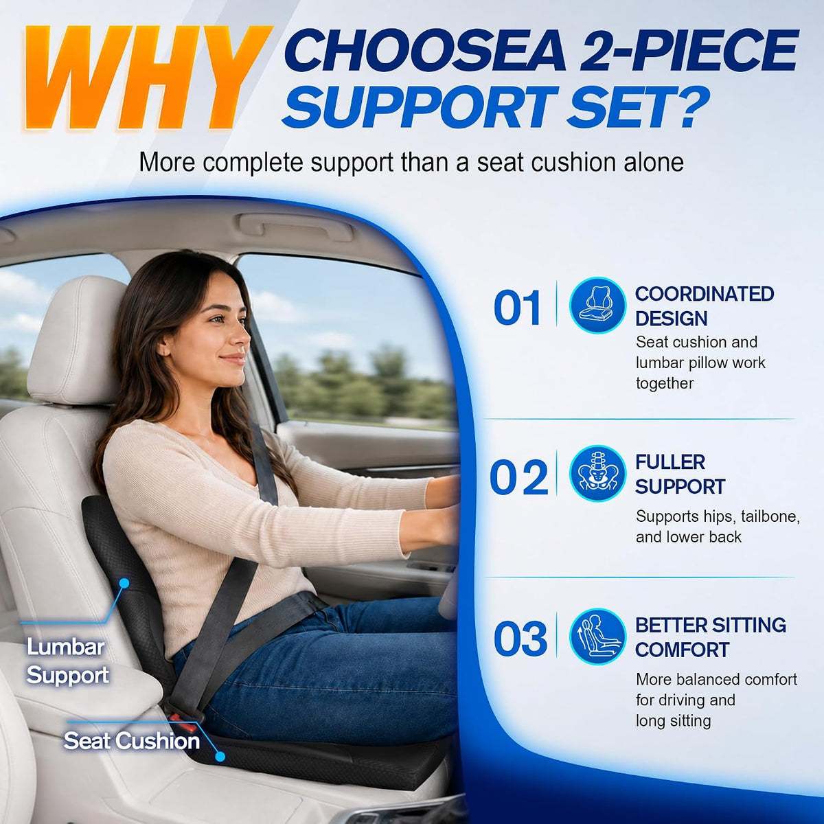 Lofty Aim Car Seat Cushion and Lumbar Support Pillow Set, Car Back Support