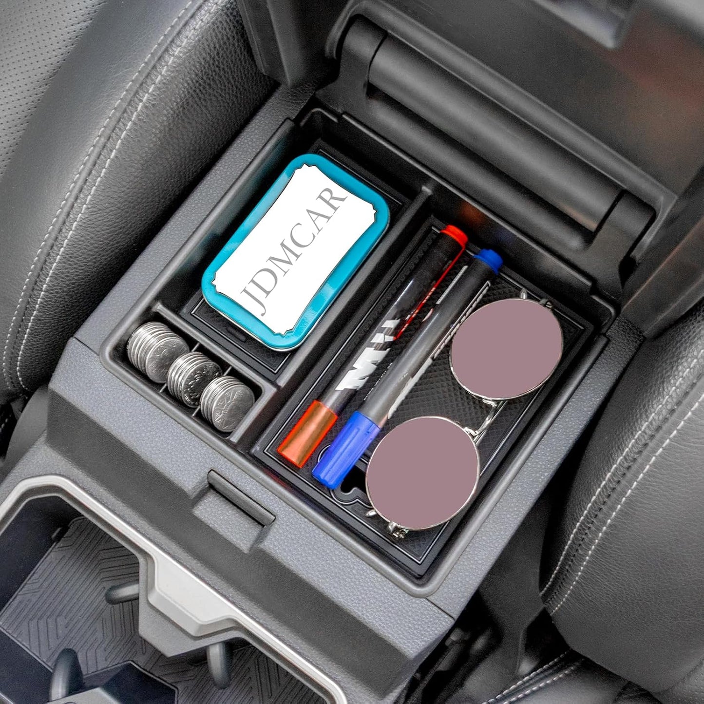 JDMCAR Center Console Organizer Compatible with Toyota 4Runner Accessories 2010-2024 and Kia Telluride (2020-2024), Insert ABS Black Materials Tray, Armrest Box Secondary Storage