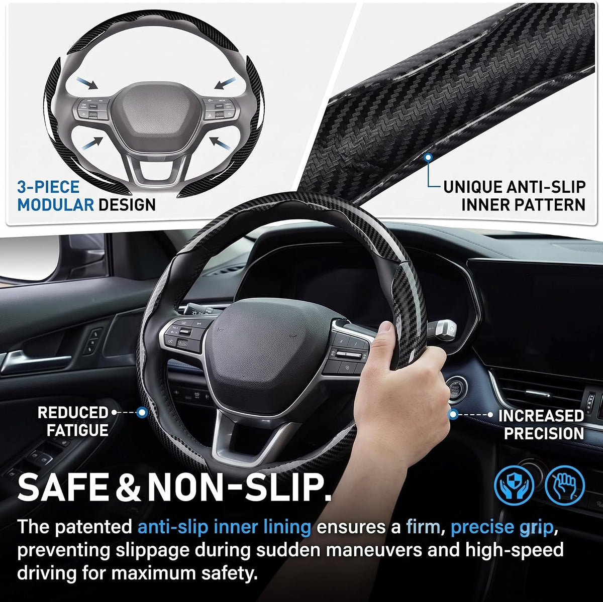 Carbon Fiber Steering Wheel Cover 3pcs Segmented Car Steering Wheel Cover