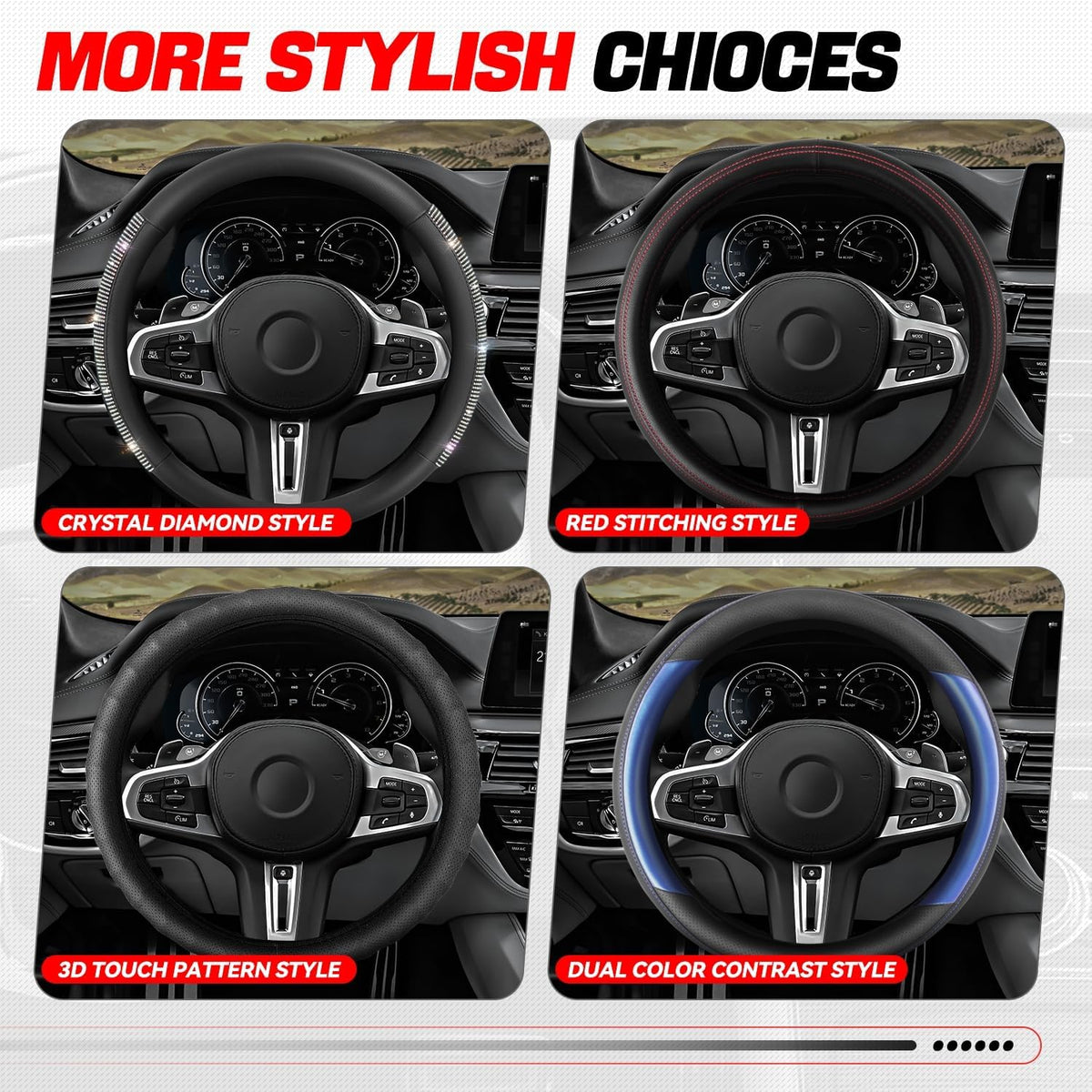 Auto Dynasty Leather Car Steering Wheel Cover Universal 14.5-15 Inch