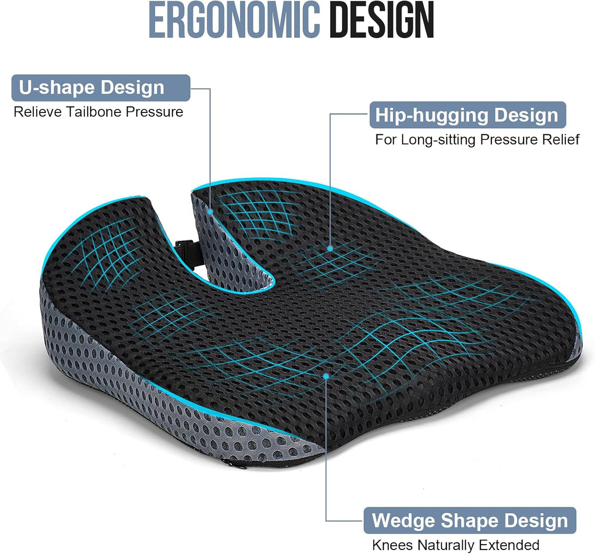 Car Seat Cushion for Driving, Memory Foam Wedge Booster for Adults