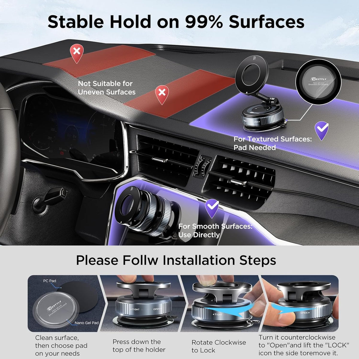 MSXTTLY Vacuum Magnetic Phone Holder, Suction Cup Phone Mount for Your Car