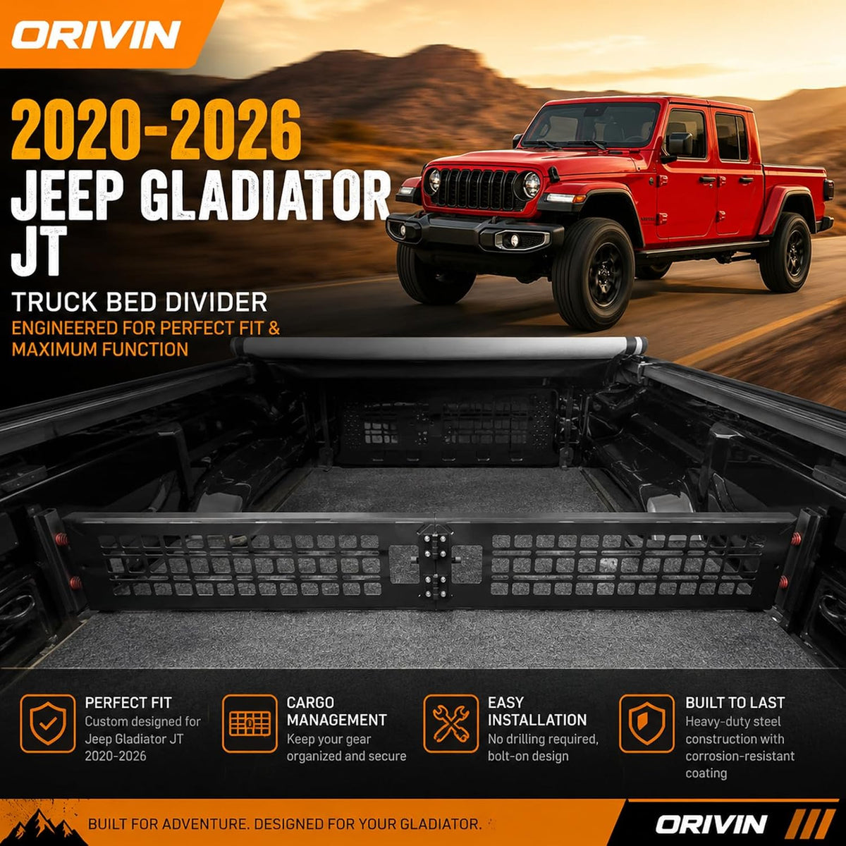 Truck Bed Divider Compatible with 2020-2026 Jeep Gladiator JT,Truck Bed Organizer Cargo Manager Replacement for 2020-2026 Jeep Gladiator Accessories