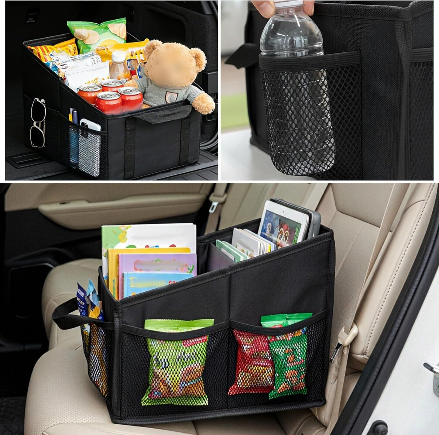 Car Seat Organizer, Collapsible Auto Console Storage Caddy with 4 Mesh Pockets, Multiple-Pocket Storage Organizer Interior Accessories for Vehicle Front & Back Seats