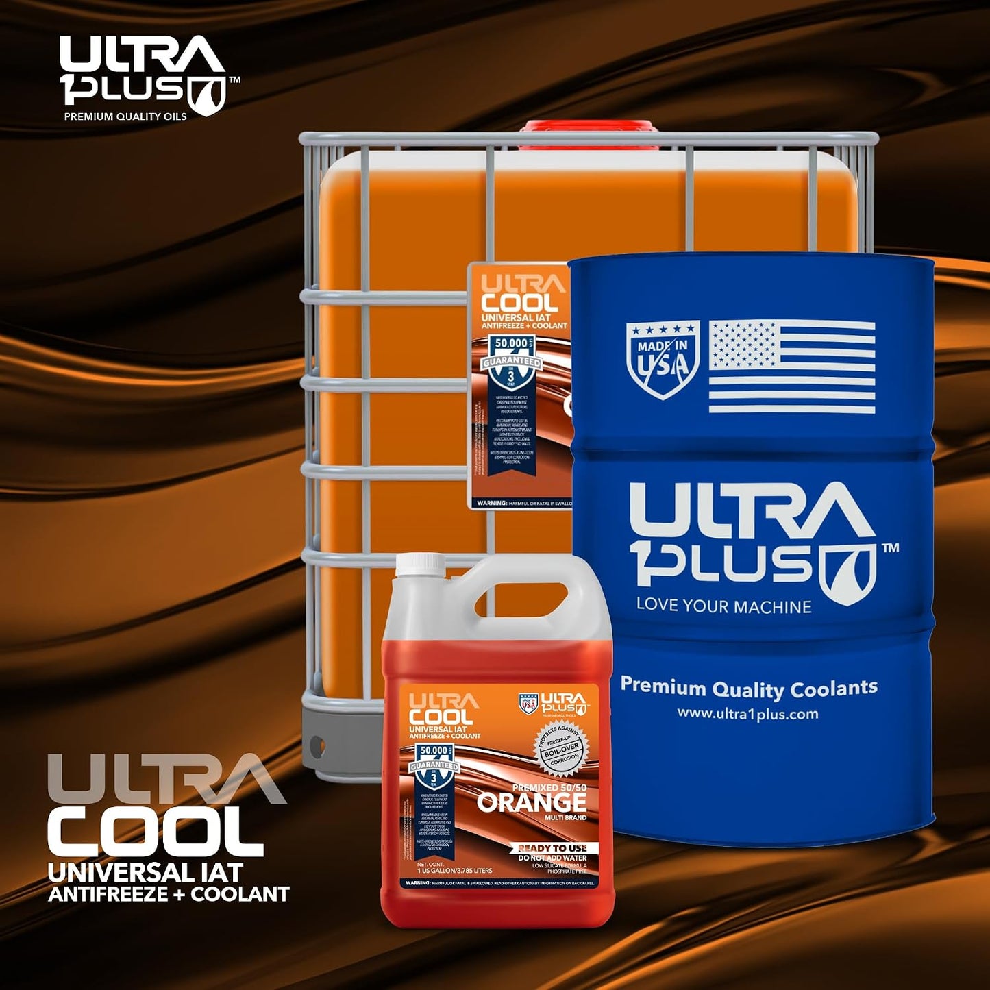 ULTRA 1PLUS Antifreeze Coolant - Universal Premixed 50/50 Orange - Ready to use Engine coolant - Gallon 4 QTS