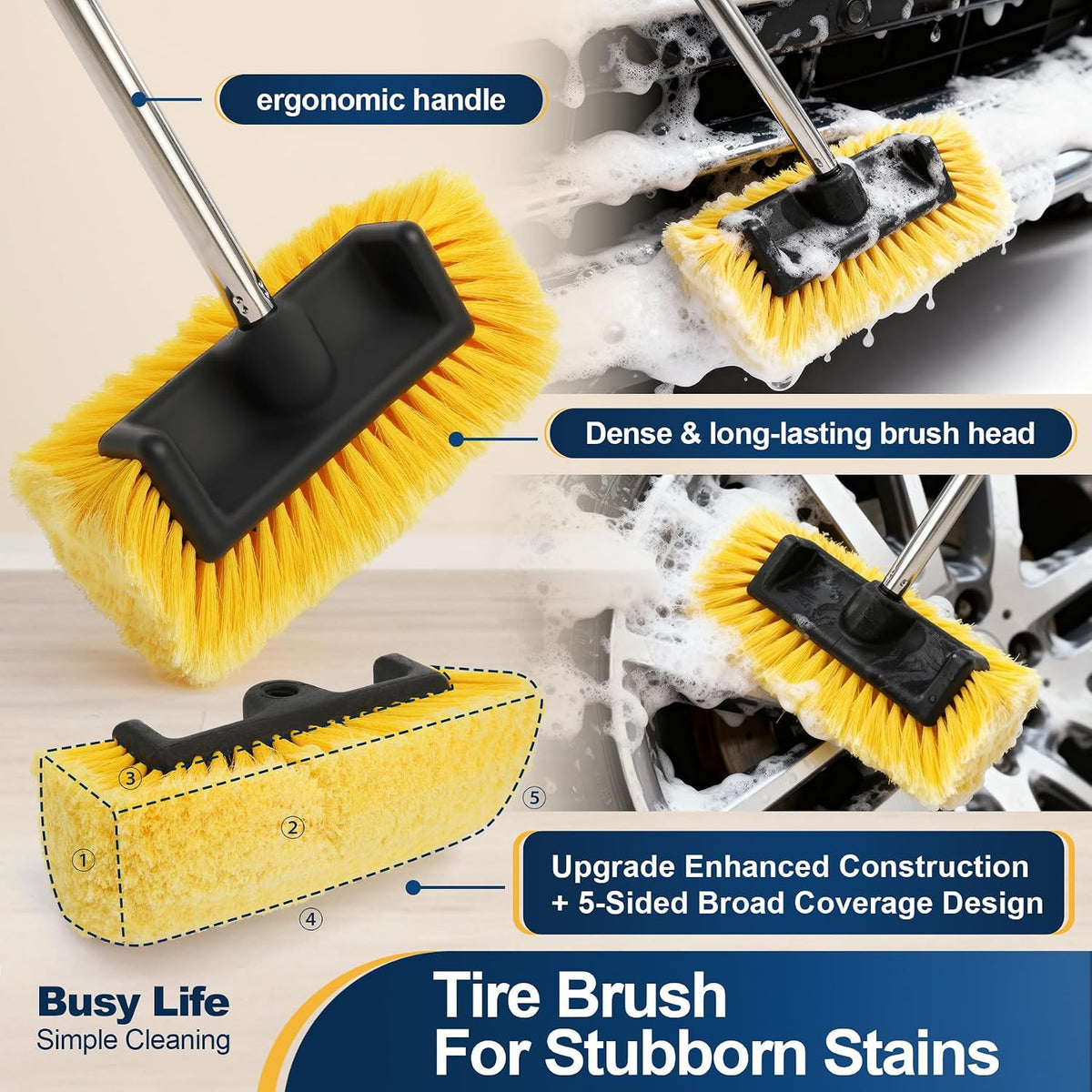 Yocada Five-Sided Car Wash Brush with 61" Long Handle No Scratch