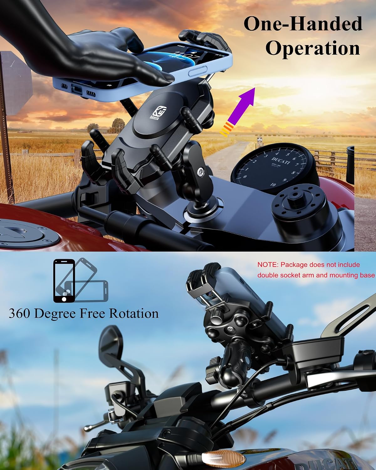 BRCOVAN 1'' Ball Phone Mount Holder with Vibration Dampener & Secure Lock