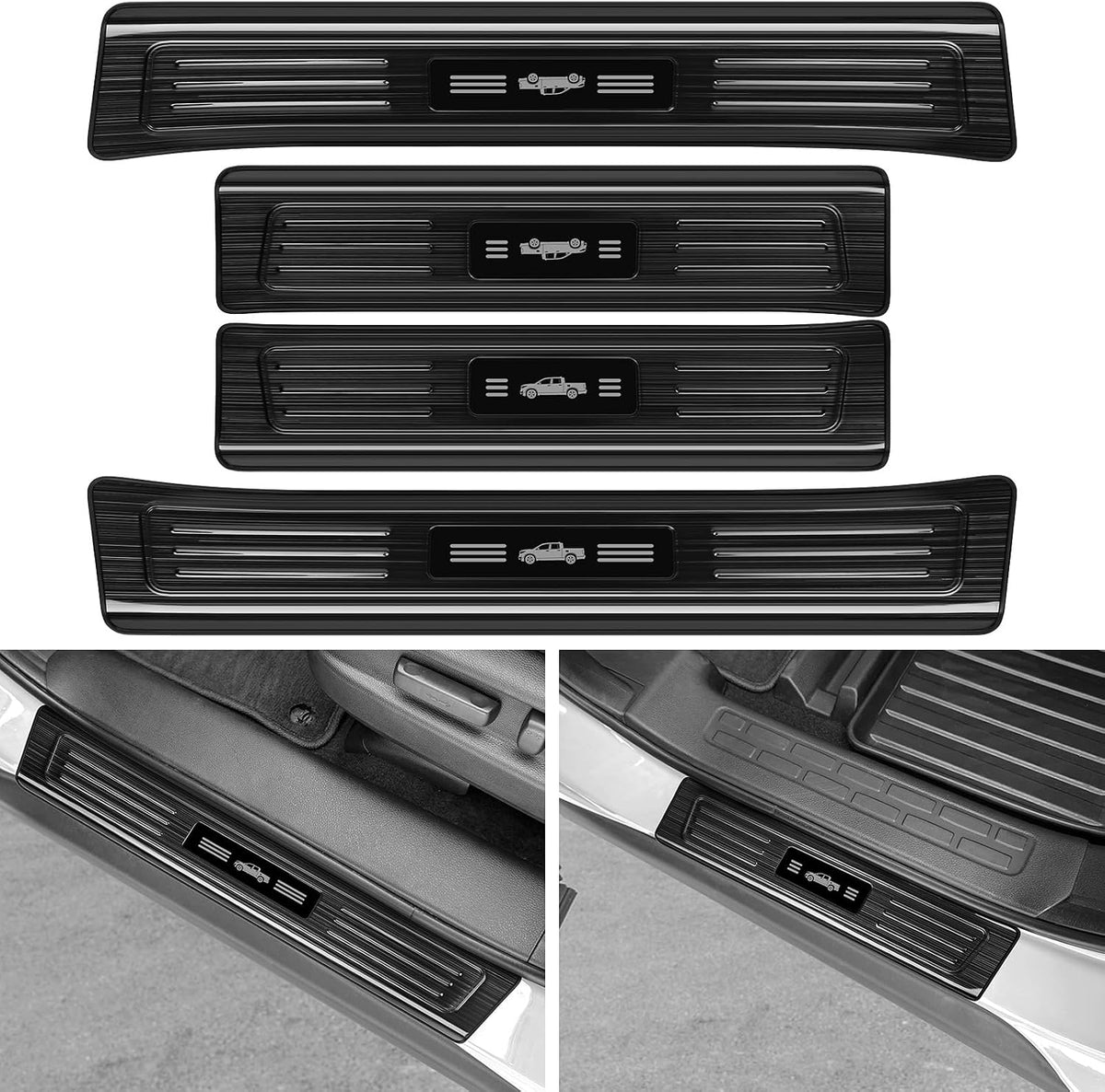 4PCS Door Sill Protector for Honda 2023-2025 2026 Pilot Accessories Black Brushed Stainless Steel Front and Rear Door Car Pedal Kick Guards Protection