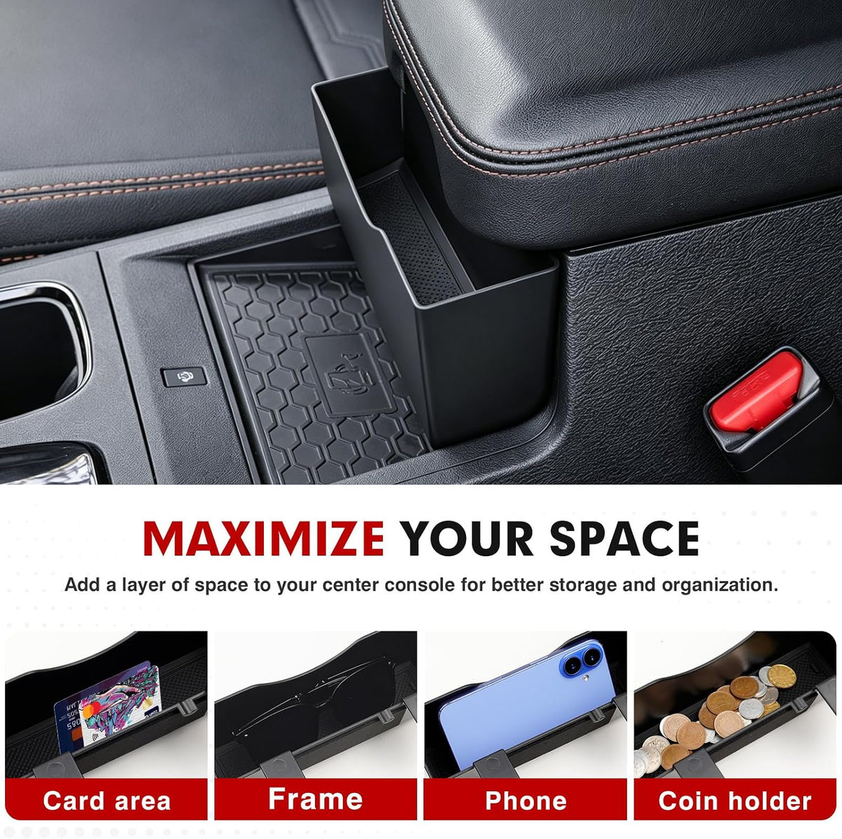 Autorder Center Console Hanging Organizer for 2022-2026 Nissan Frontier - Front Hanging Armrest Storage Box Middle Console Tray - ABS Black