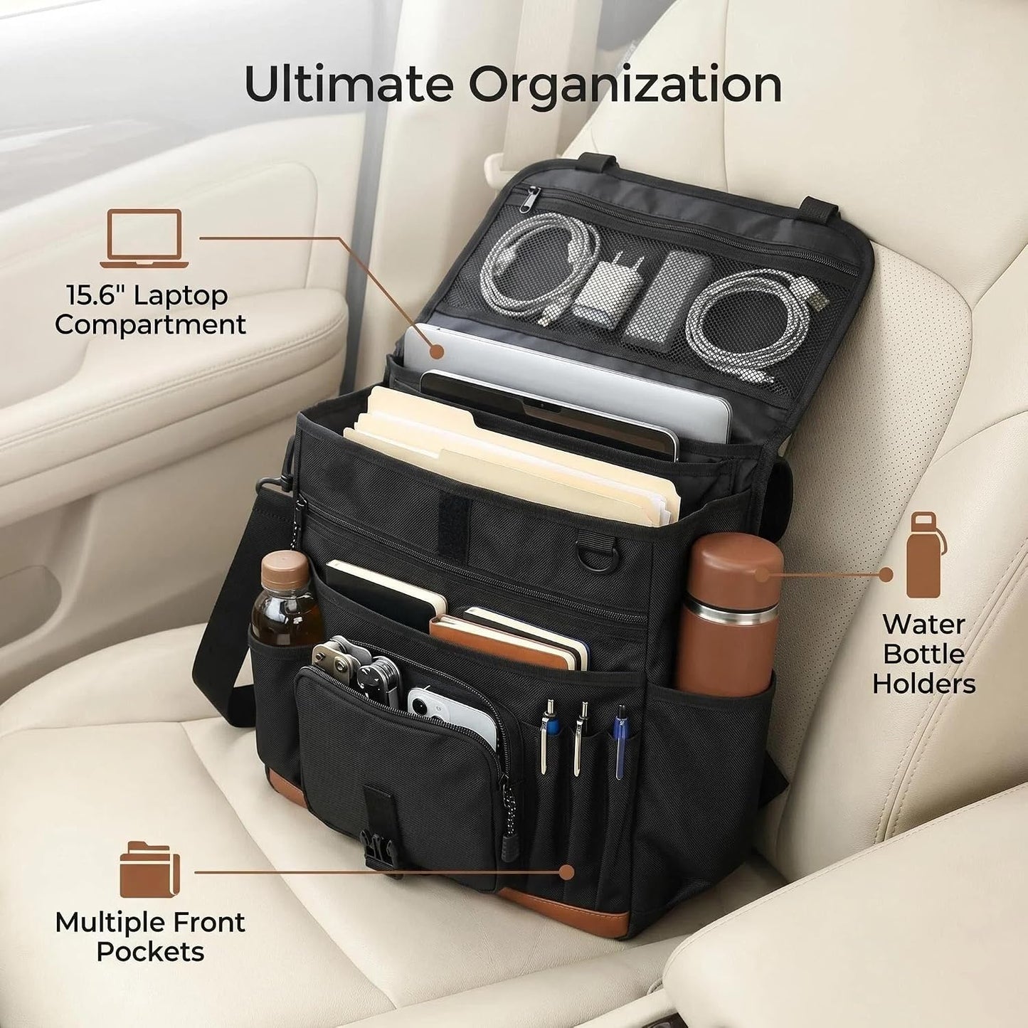 Car Front Seat Organizer with Stable Anti-Swing Design, Passenger Seat Organizer fits 15.6" Laptop, Mobile Office for Car & Truck Front Seat Organizer, Professional Work Bag for Car, Trucks