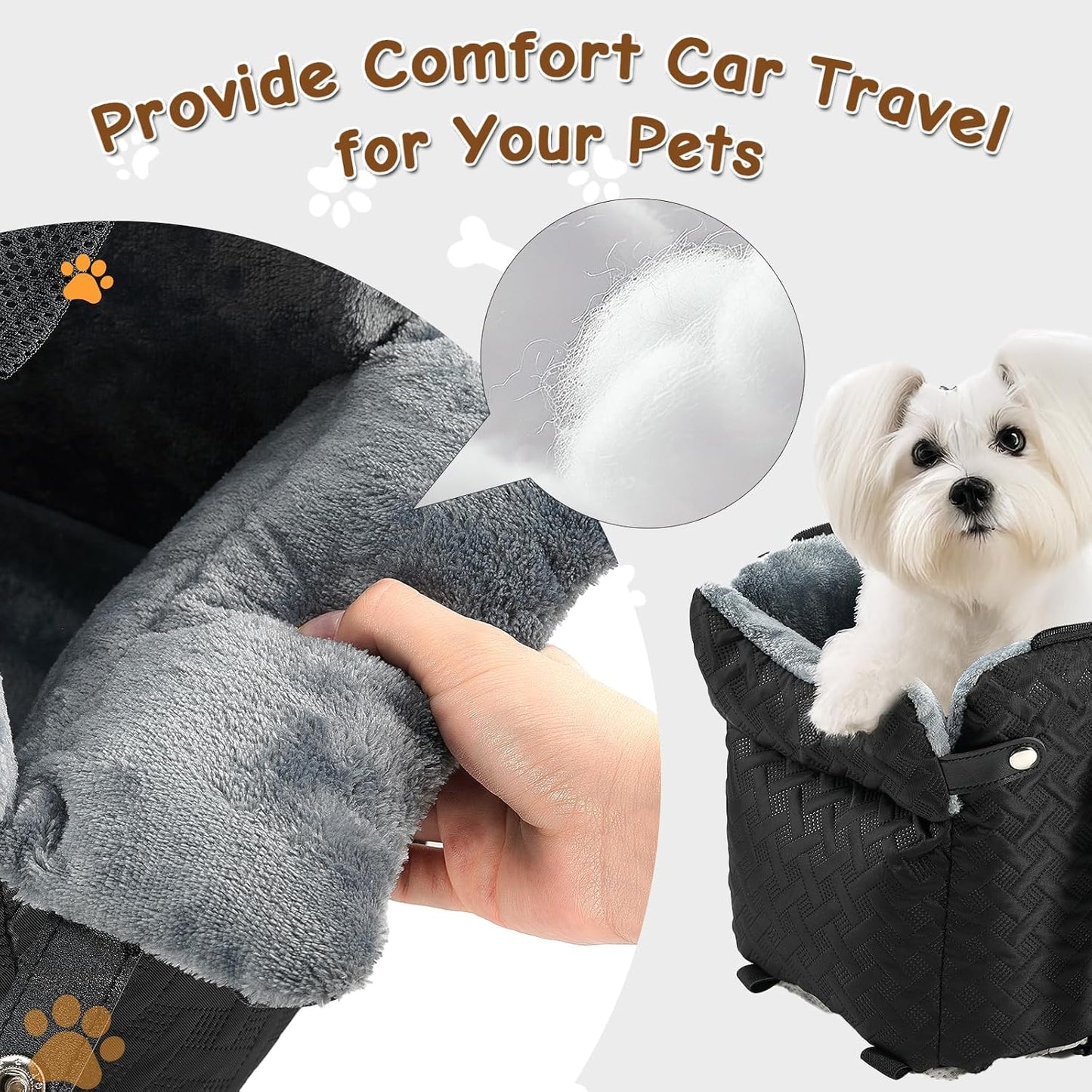 Center Console Dog Car Seat for Small Dogs Cats (Up to 15 lbs) - Washable, Foldable Pet Booster Seat with Safety Hooks, Adjustable Straps &amp; Storage Pocket