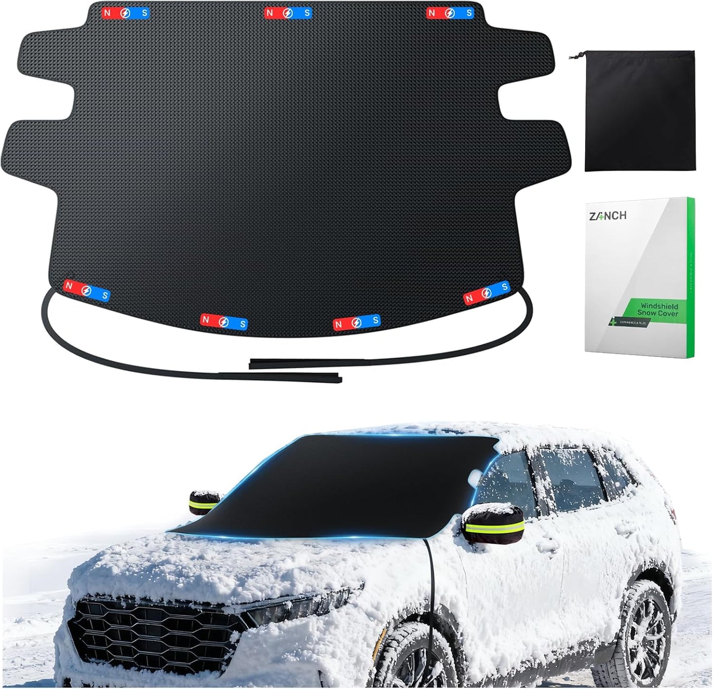 Zanch Upgrade Windshield Cover for Ice & Snow [Fast Install & Removal] 600D Oxford Fabric Against Magnetic Fit Snow, Ice, Frost, Winter Accessories - Fit for Sedan,Small to Mid-Size SUVs - (69''x48'')