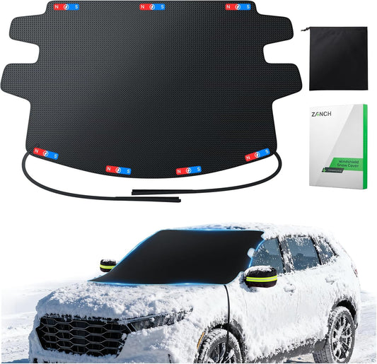 Zanch Upgrade Windshield Cover for Ice & Snow [Fast Install & Removal] 600D Oxford Fabric Against Magnetic Fit Snow, Ice, Frost, Winter Accessories - Fit for Sedan,Small to Mid-Size SUVs - (69''x48'')