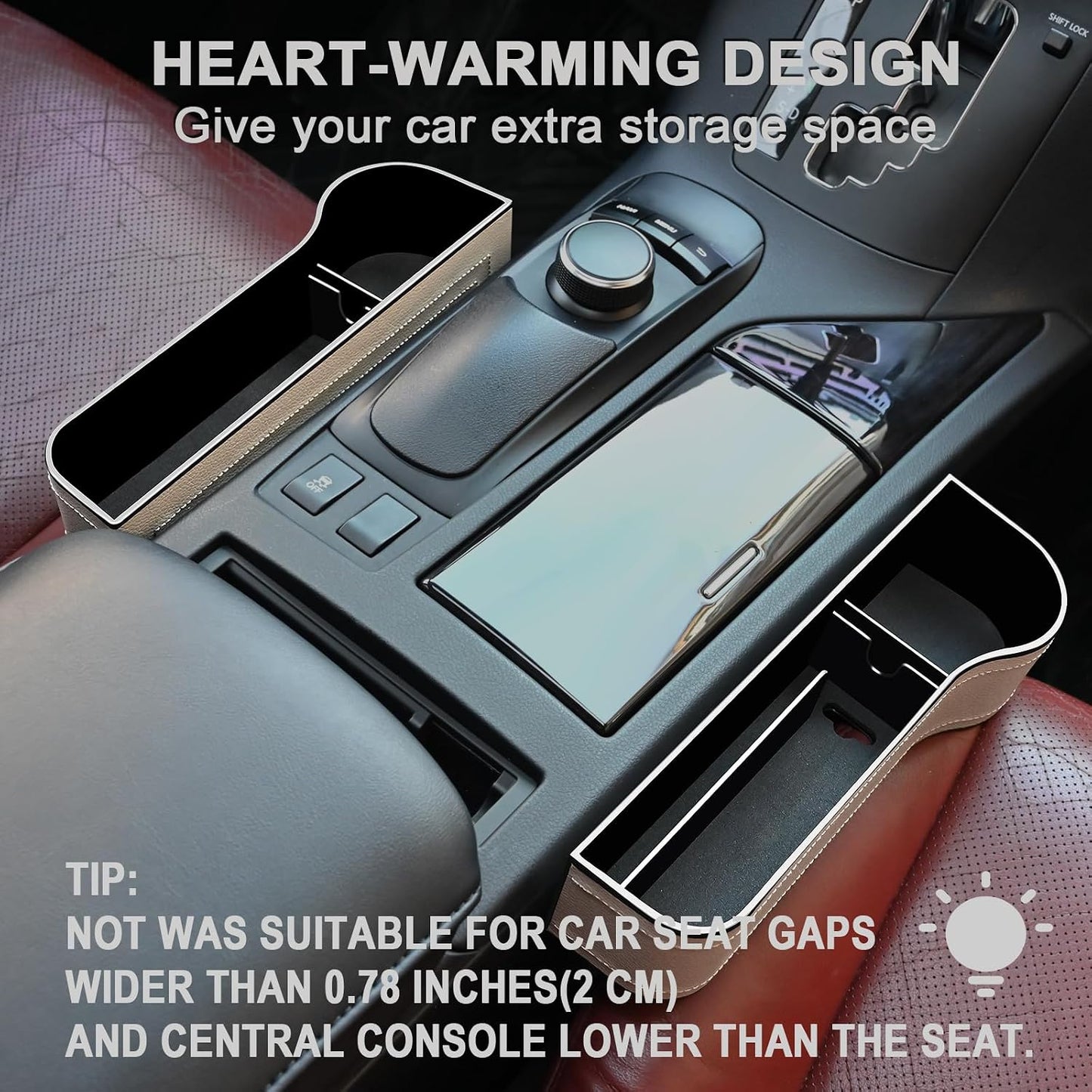 Car Seat Gap Filler Organizer, 2 Pack Multifunctional Car Seat Organizer, Auto Console Side Storage Box with Cup Holders 2 Seat Hooks for Drink, Car Organizer Front Seat for Holding Phone, Sunglasses