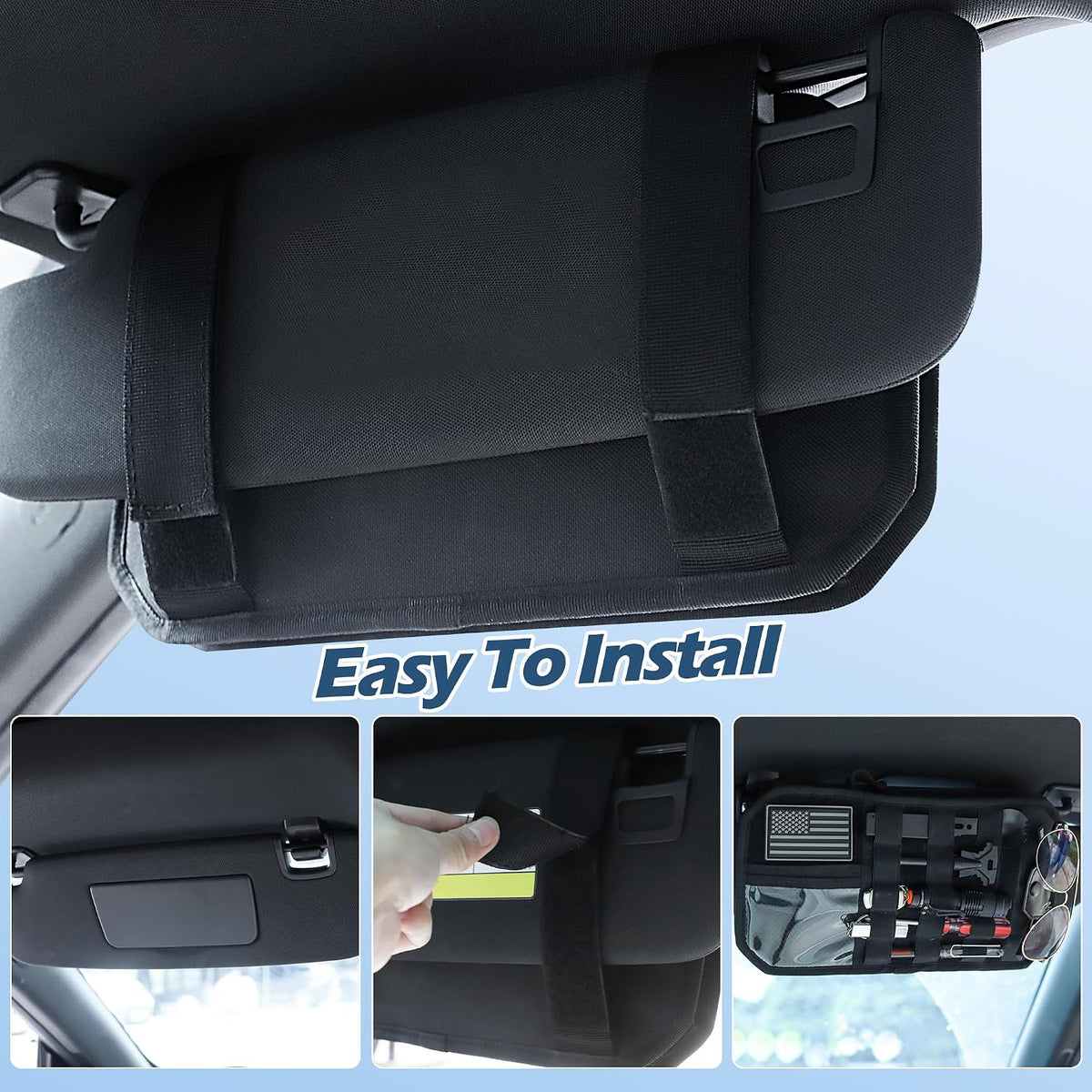 Car Visor Organizer with Zipper Multi-Pockets & Sunglass Holder Molle Car Sun Visor Organizer Universal Fit for Trucks, SUVs, Jeeps & Patrol Vehicles