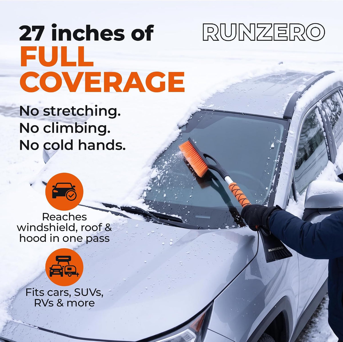 RUNZERO 27-Inch Detachable Snow Brush & Ice Scraper for Car Windshield