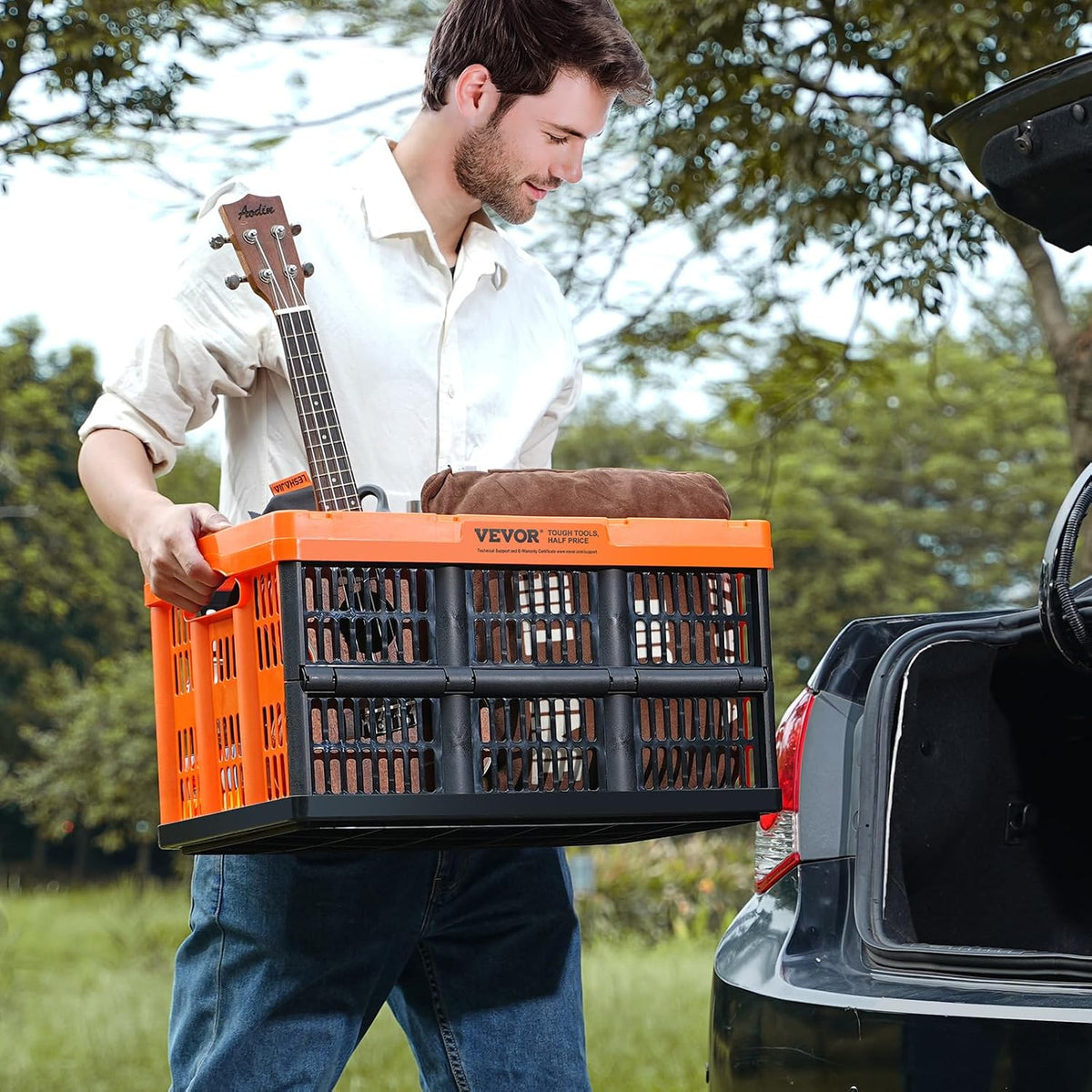VEVOR 45L Plastic Collapsible Storage Basket 3 Packs, Folding Storage Crate