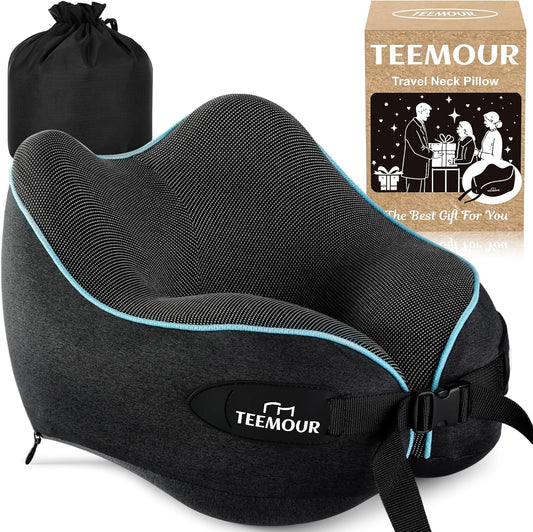 Teemour Neck Pillow for Traveling, Travel Neck Pillow for Airplane Travel Essentials Memory Foam Travel Pillow for Flight with 360° Support Portable, Design for Airplane, Car & Office