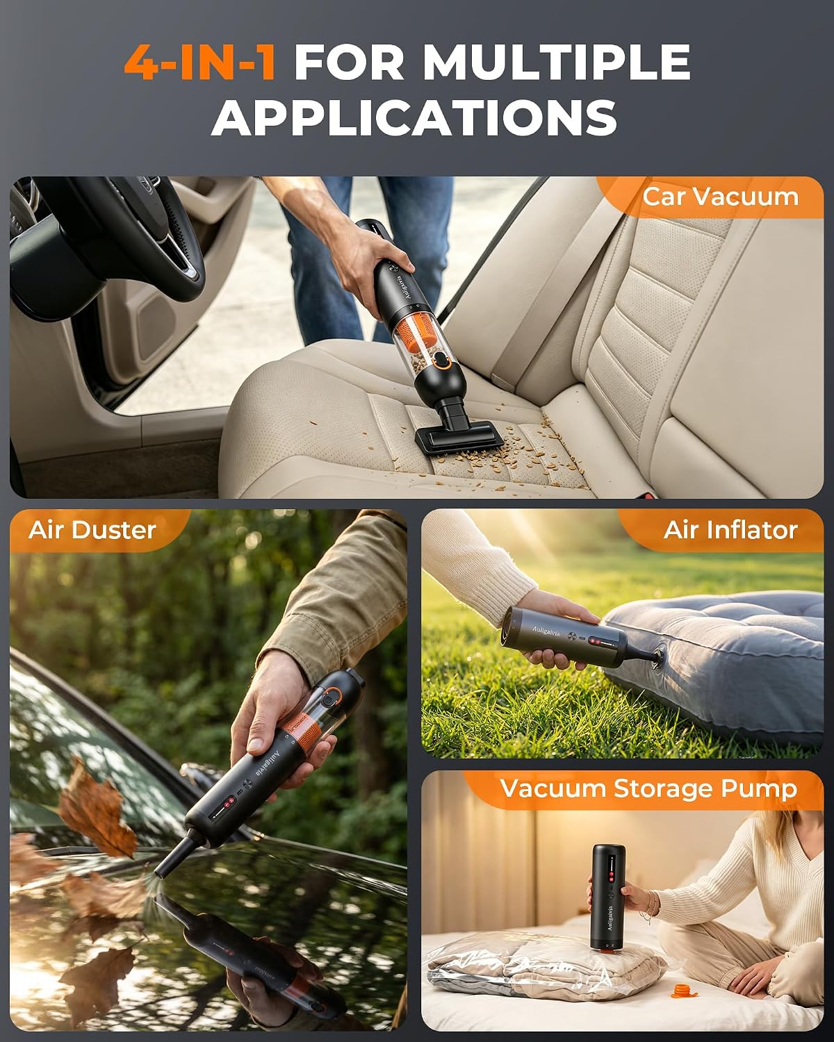 A10 Cordless Handheld Vacuum & Air Duster, 20000Pa 4-in-1