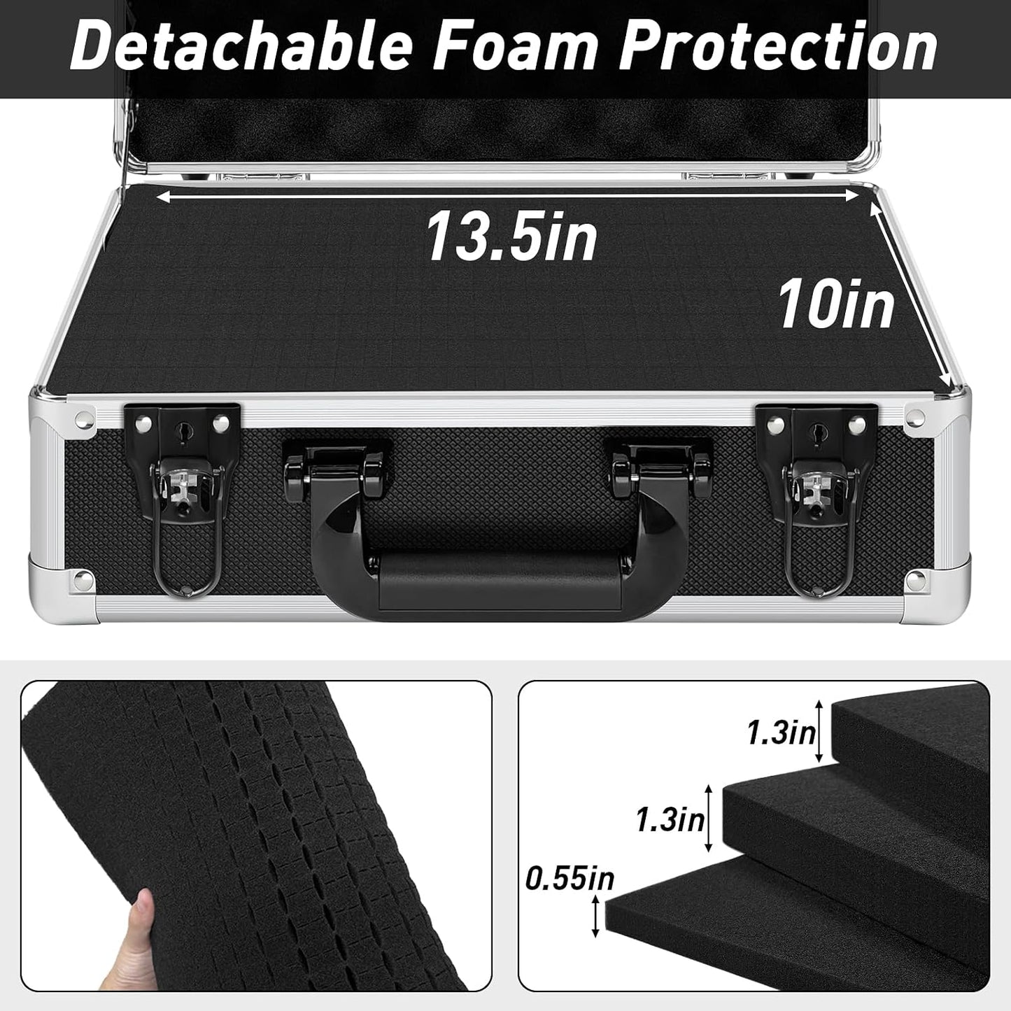 Fukumi 14 Inch Aluminum Hard Case with Customizable Foam – Heavy-Duty Protective Carrying Case for Wireless Microphone Systems, Camera Gear, and Electronics – Black