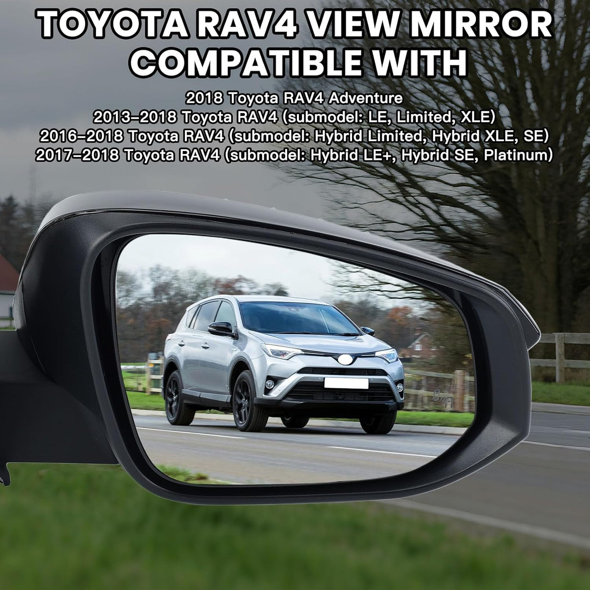 Right Passenger Side Mirror Compatible with Toyota RAV4 2013-2018 Heated with Blind Spot Detection with Turn Signal Light Power Glass Manual Folding 8 Pins Black