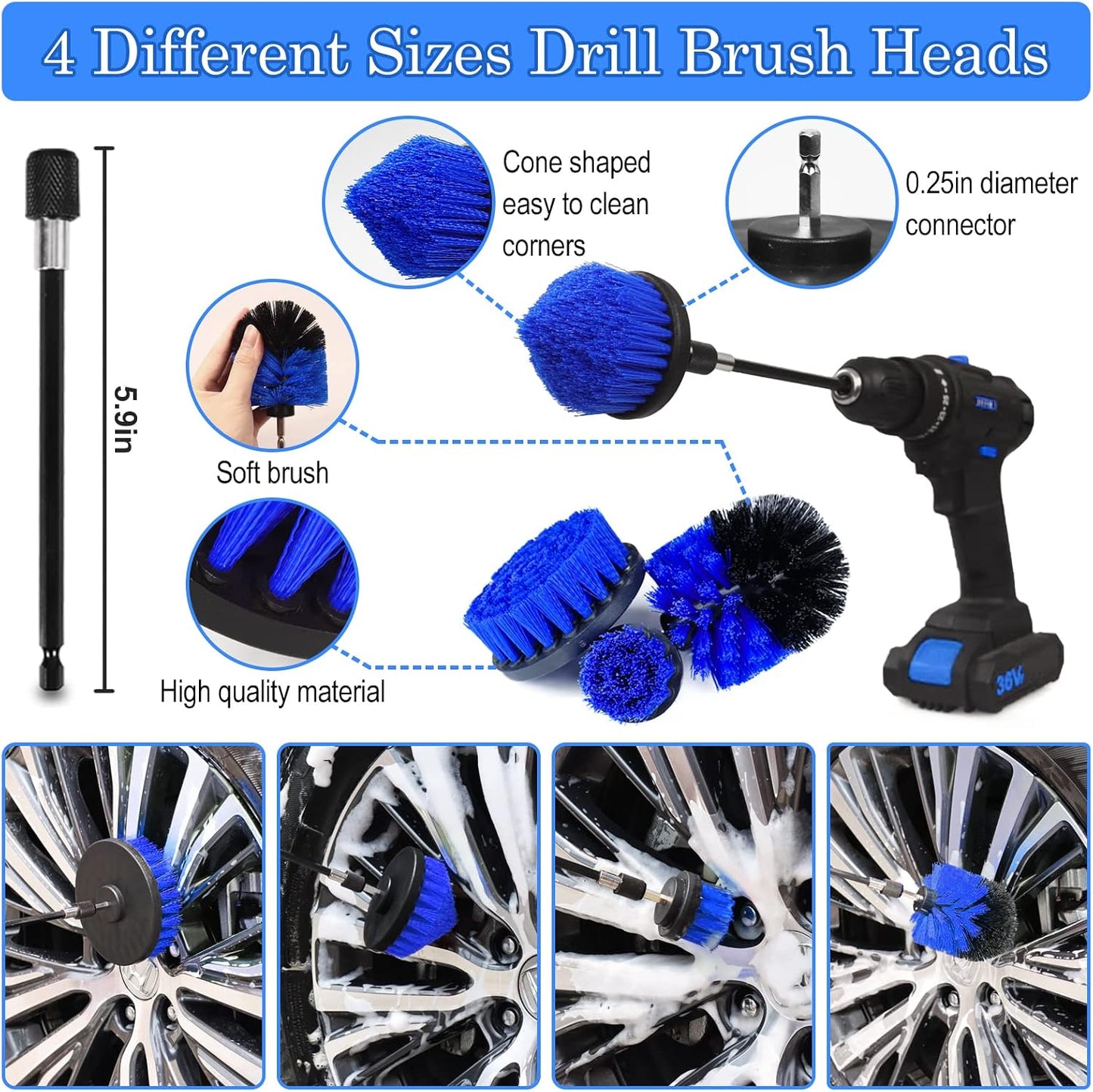 TTRCB 27Pcs Car Detailing Kit, Car Cleaning Kit, Car Detailing Brush Set, Drill Brush Set, Car Detailing Brushes, Car Wash Kit, Car Accessories, Car Cleaning Supplies for Interior, Exterior, Wheels