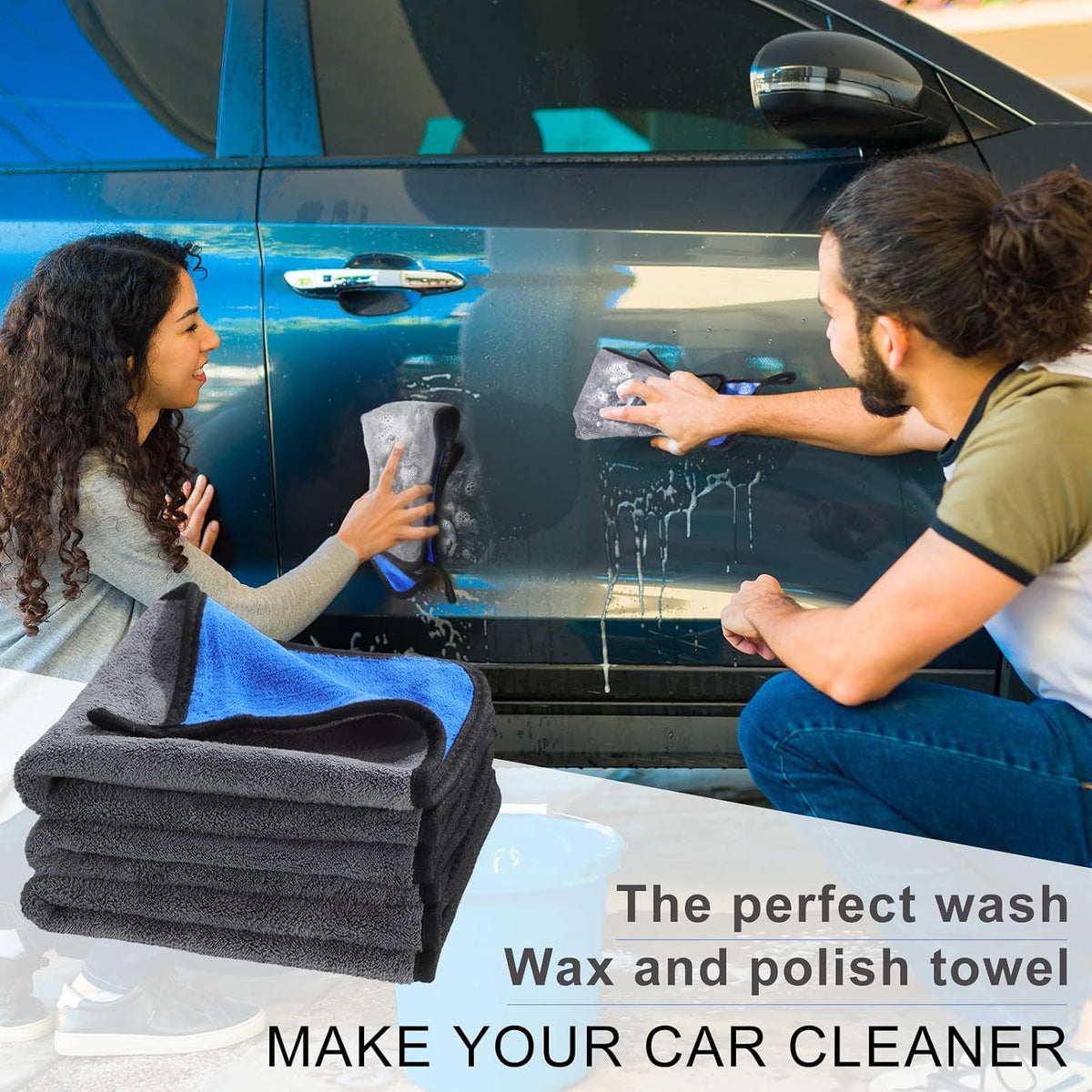 20 Pcs Microfiber Car Drying Towels 800 Gsm Thick Plush, Grey and Blue