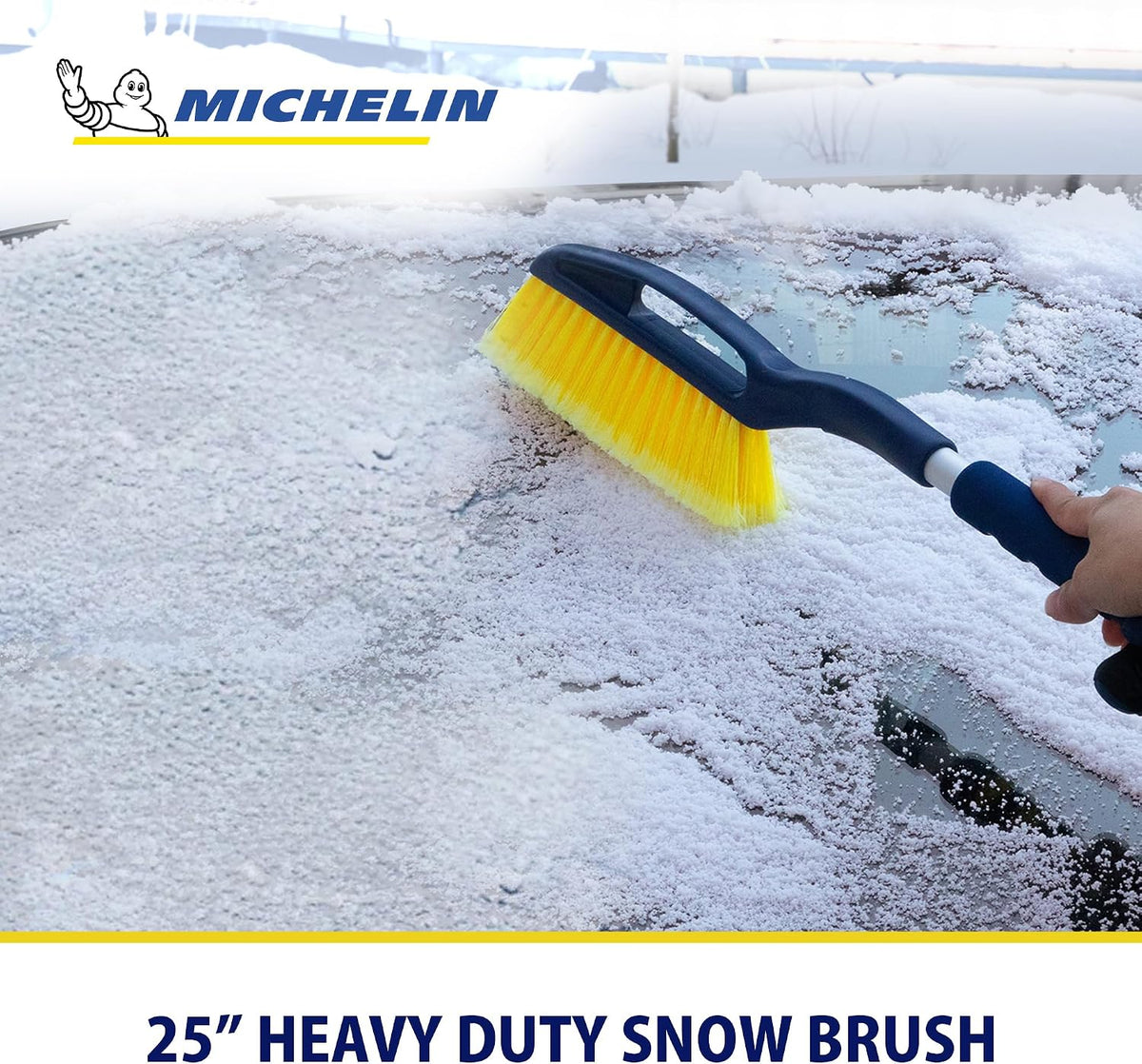 Michelin Snow Brush for Car Windshield (Pack of 2) – 25" Heavy Duty Snow Remover with Ice Scraper, Ergonomic Foam Grip, Power Scraping Handle, Lightweight Aluminum Shaft for Car, SUV, Truck, Van