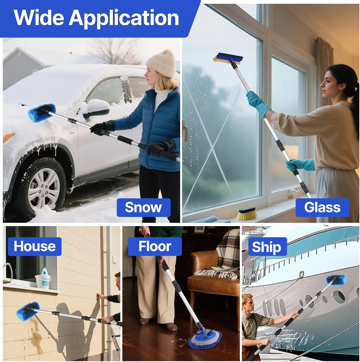 64'' Car Wash Brush with Long Handle, RV Flow-Through Wash Brush with Adjustable Handle, Anti-Scratch Plus Size Soft Car Wash Brush Mop with Hose Attachment Car Wash Kit for SUV RV Truck Boat